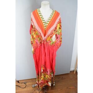 Blank London Dress Womens OS Red Floral Boho Maxi Kaftan Kimono India